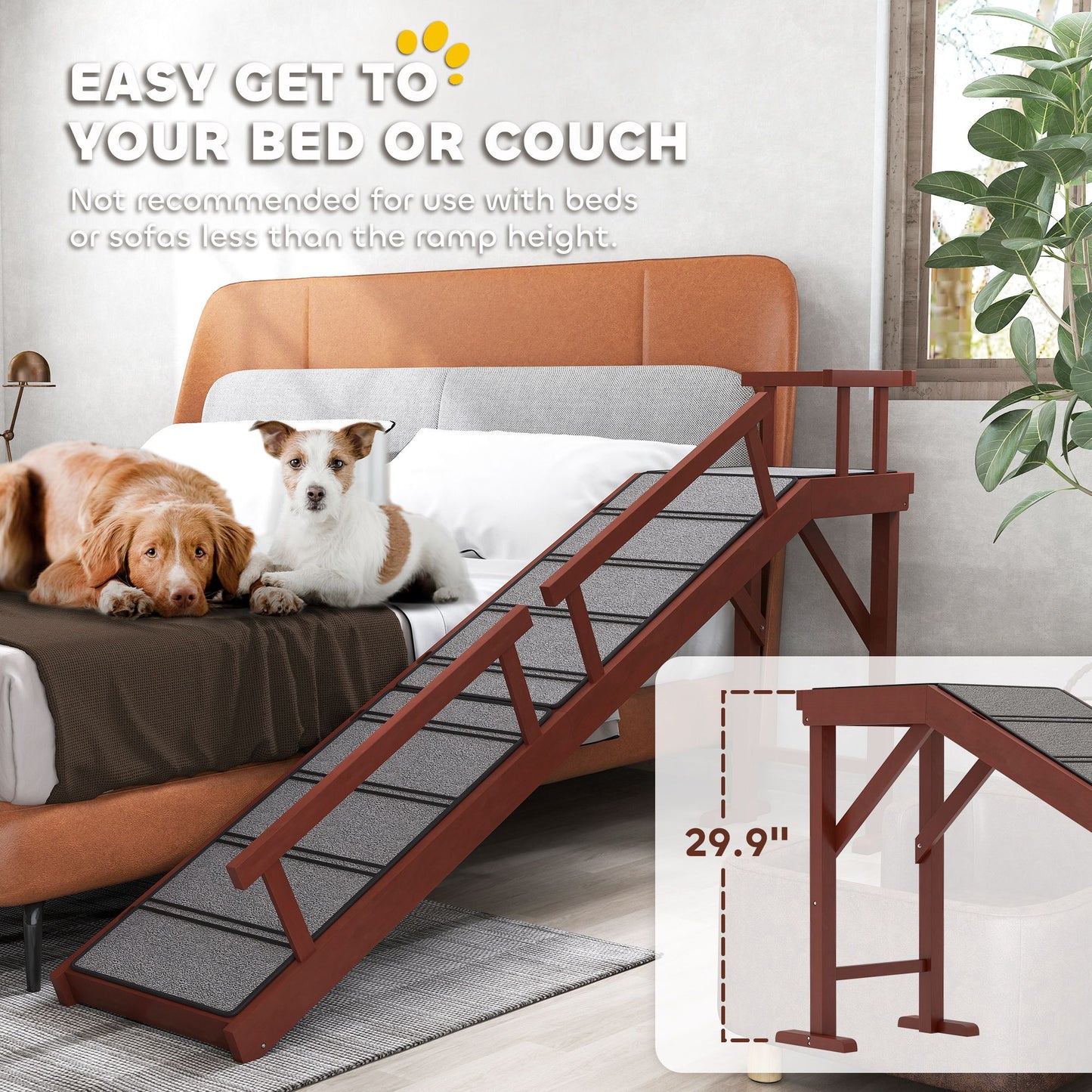 Wooden Dog Ramp with Removable Guardrails, Non-Slip Surface, 70.5"
