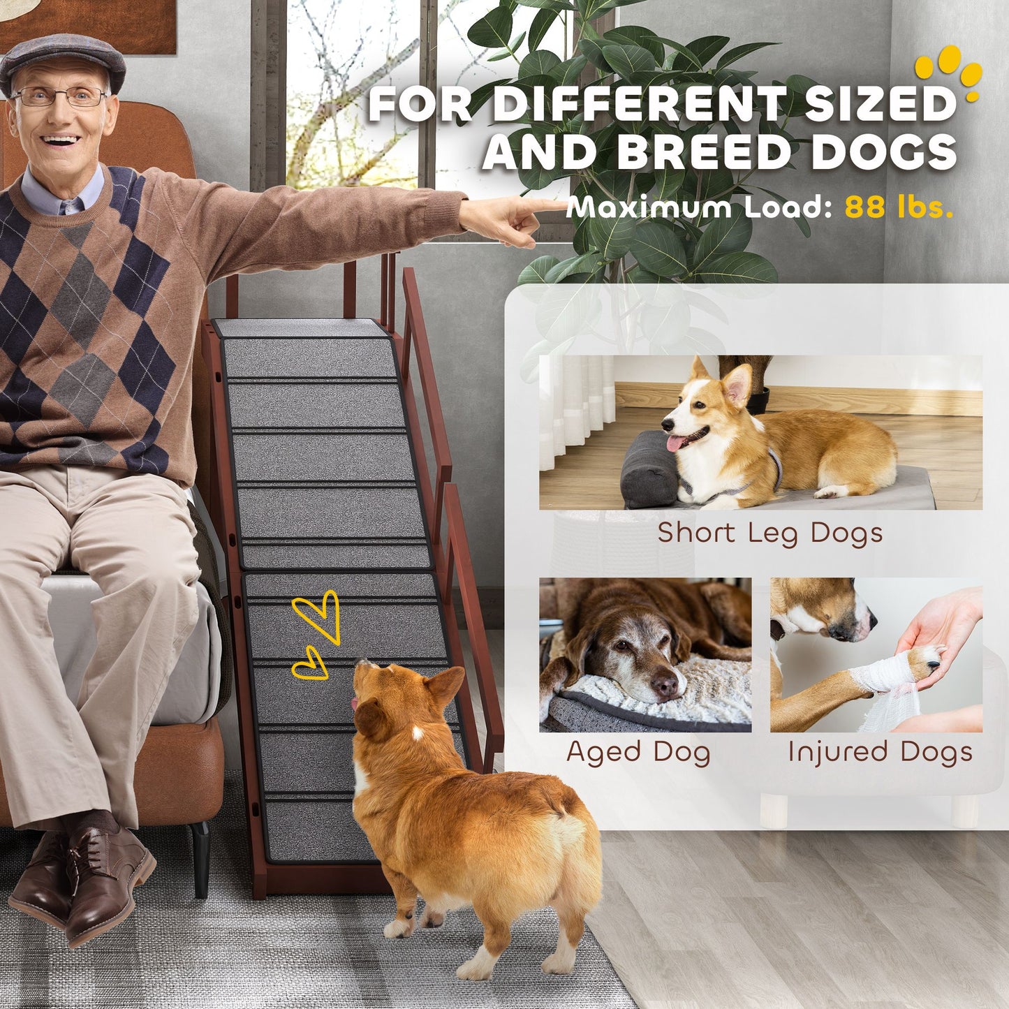 Wooden Dog Ramp with Removable Guardrails, Non-Slip Surface, 70.5"