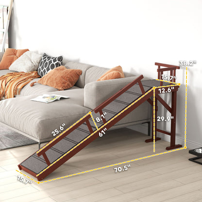 Wooden Dog Ramp with Removable Guardrails, Non-Slip Surface, 70.5"
