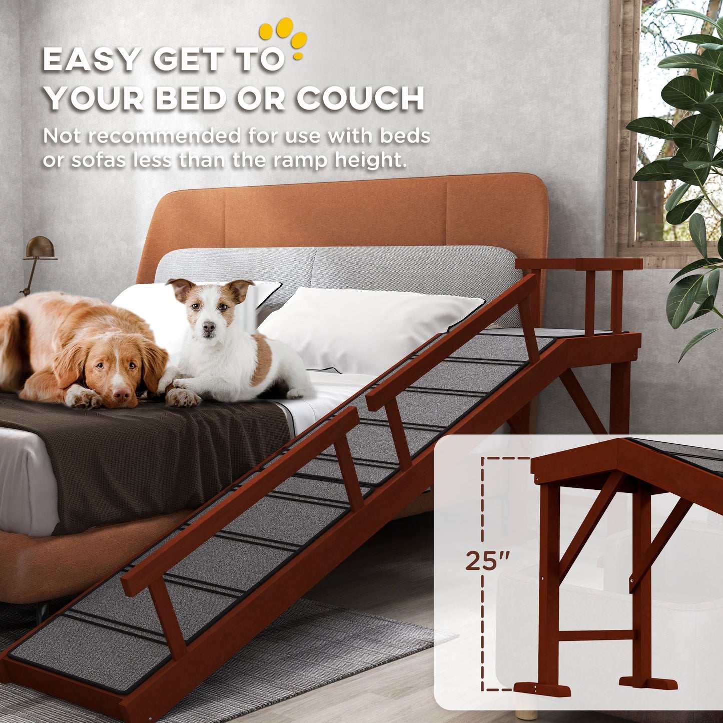 Wooden Dog Ramp with Removable Guardrails, Non-Slip Surface, 73"