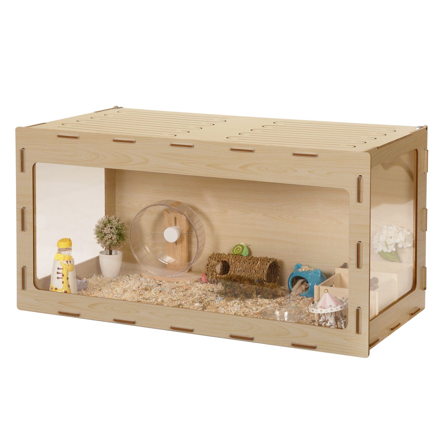 Wooden Hamster Cage Small Animals House, Acrylic Hutch for Dwarf