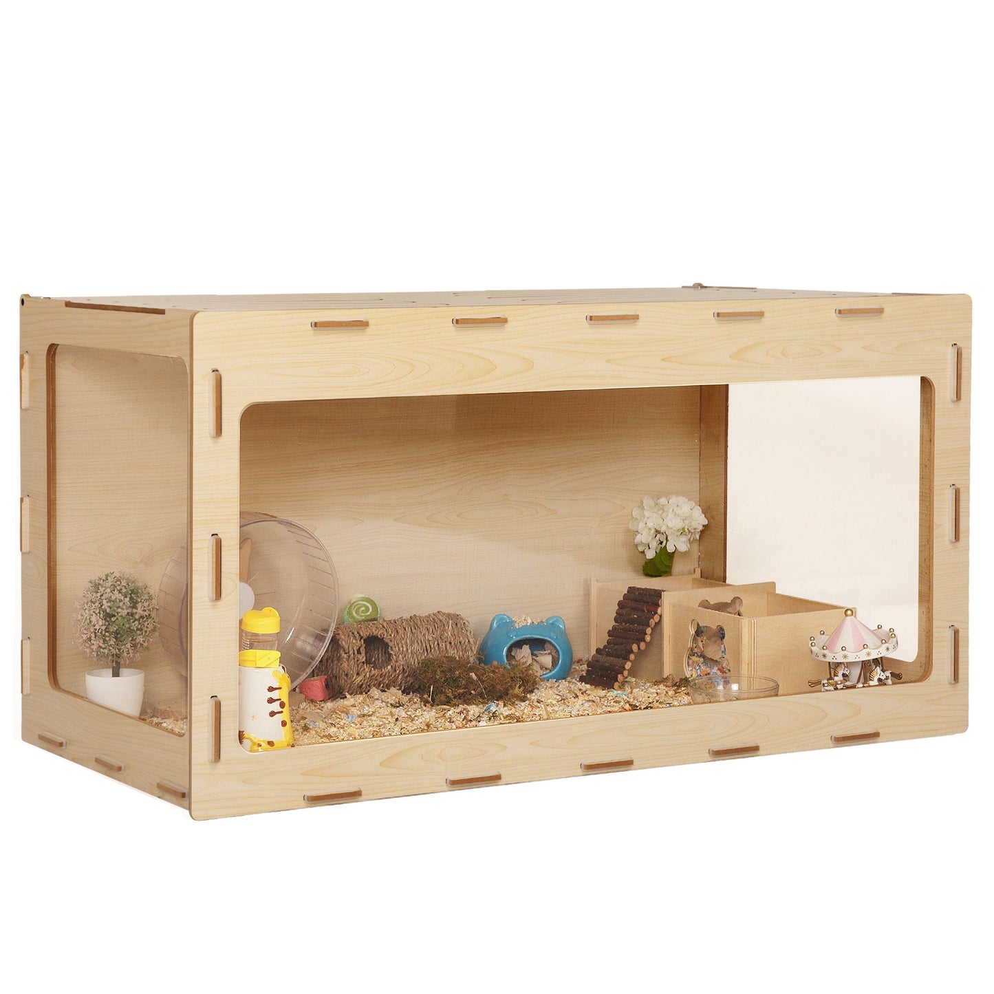 Wooden Hamster Cage Small Animals House, Acrylic Hutch for Dwarf