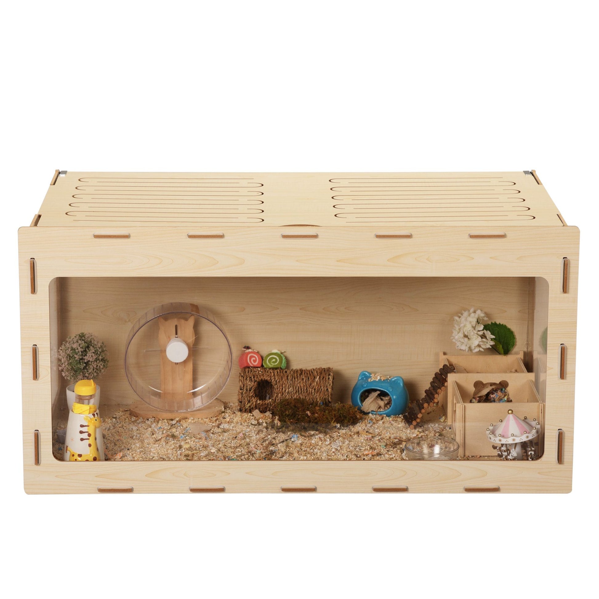 Wooden Hamster Cage Small Animals House, Acrylic Hutch for Dwarf