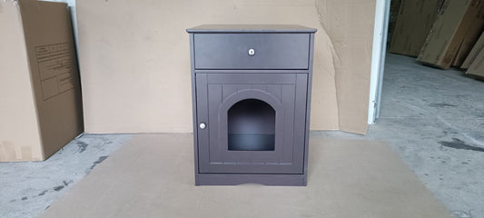 Wooden Pet House Cat Litter Box Enclosure with Drawer, Side Table