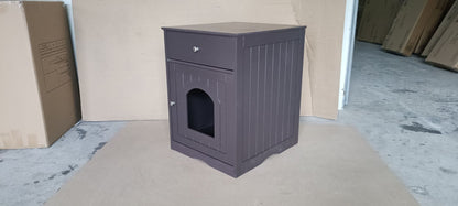 Wooden Pet House Cat Litter Box Enclosure with Drawer, Side Table