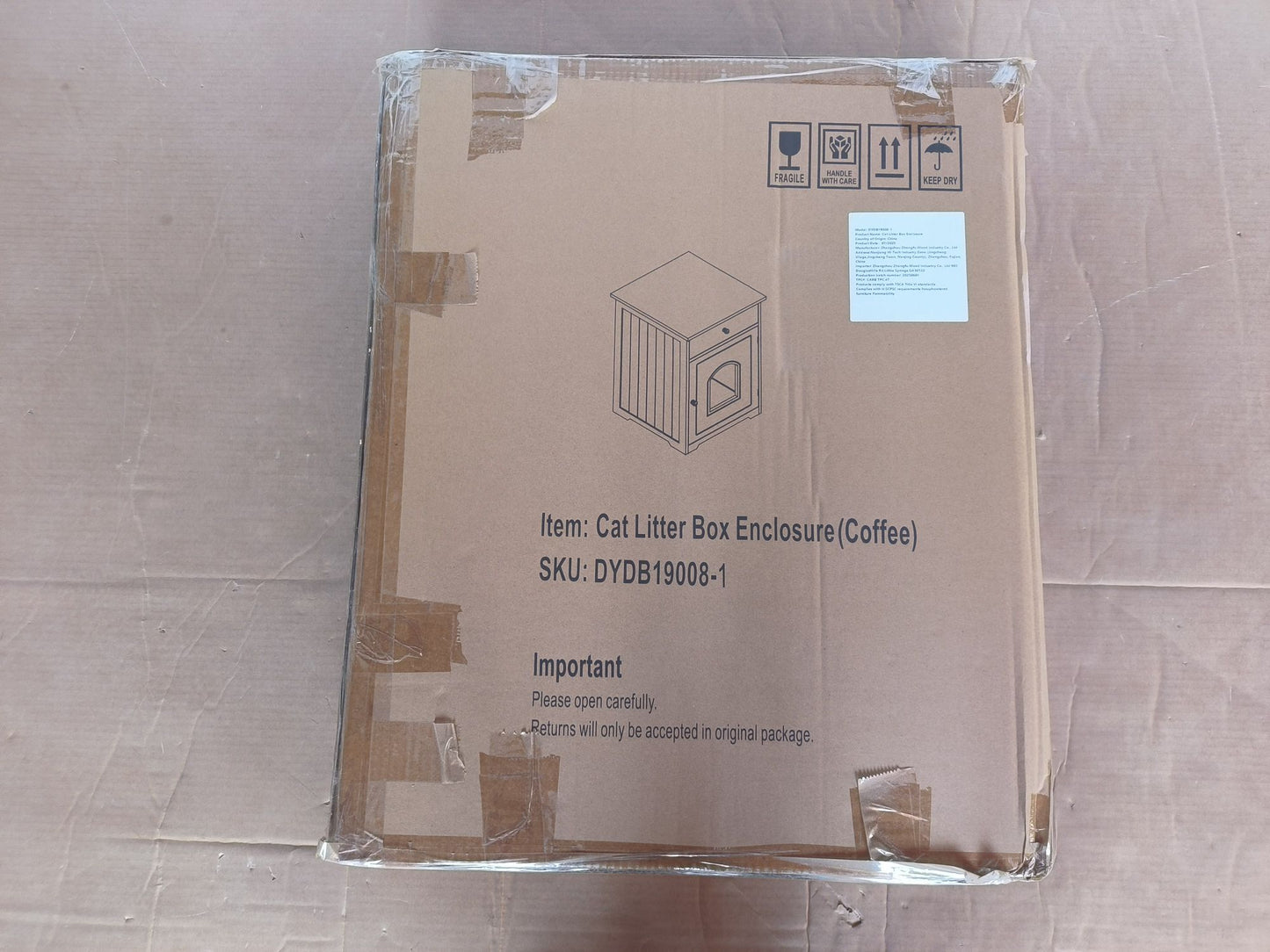 Wooden Pet House Cat Litter Box Enclosure with Drawer, Side Table