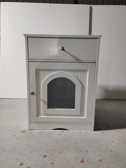 Wooden Pet House Cat Litter Box Enclosure with Drawer, Side Table