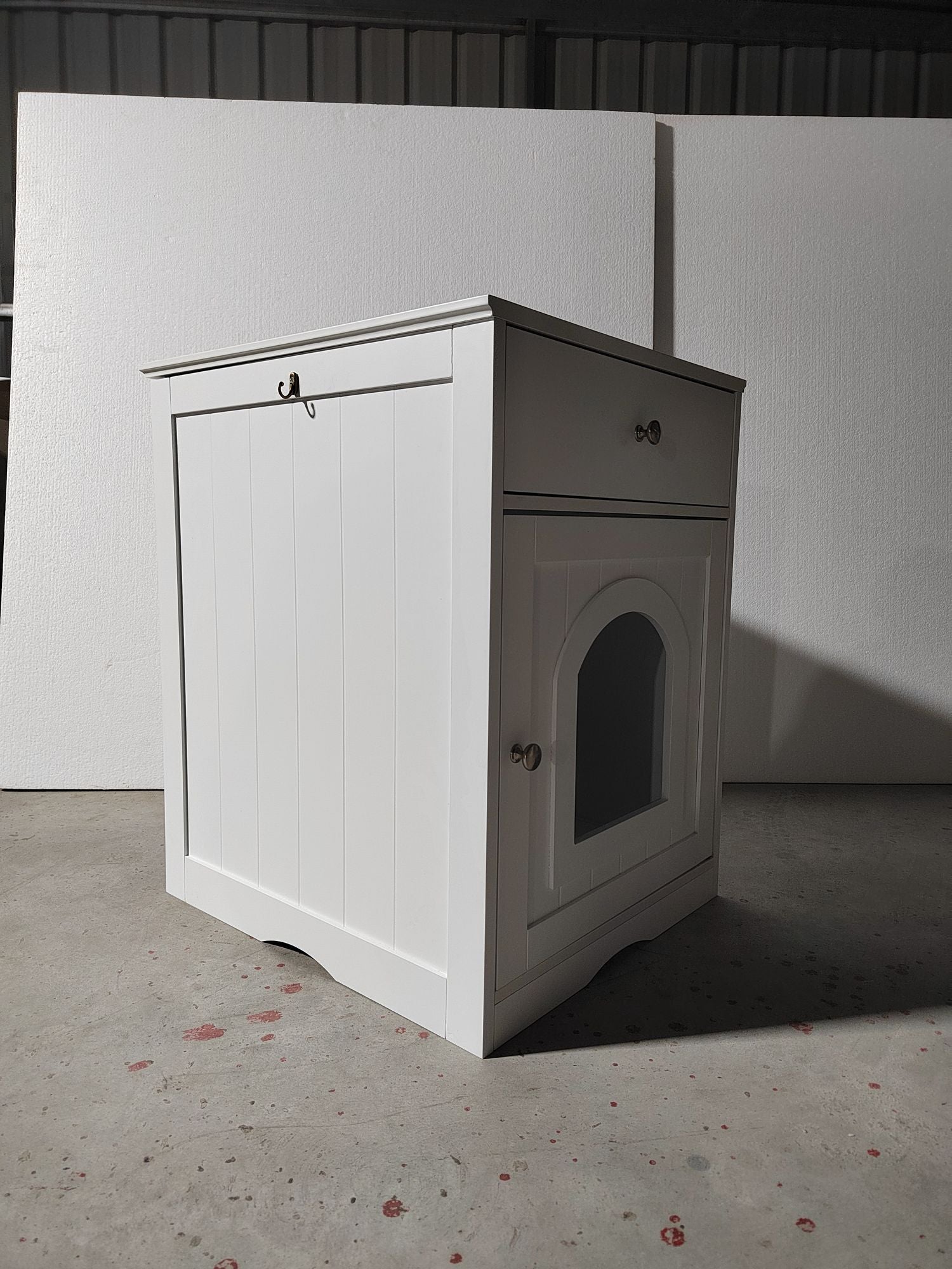 Wooden Pet House Cat Litter Box Enclosure with Drawer, Side Table