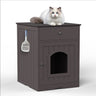 Wooden Pet House Cat Litter Box Enclosure with Drawer, Side Table