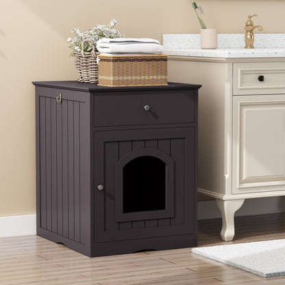 Wooden Pet House Cat Litter Box Enclosure with Drawer, Side Table