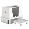 XL Stainless Steel Litter Box with 100° Flip Top, Scoop, Step, Top